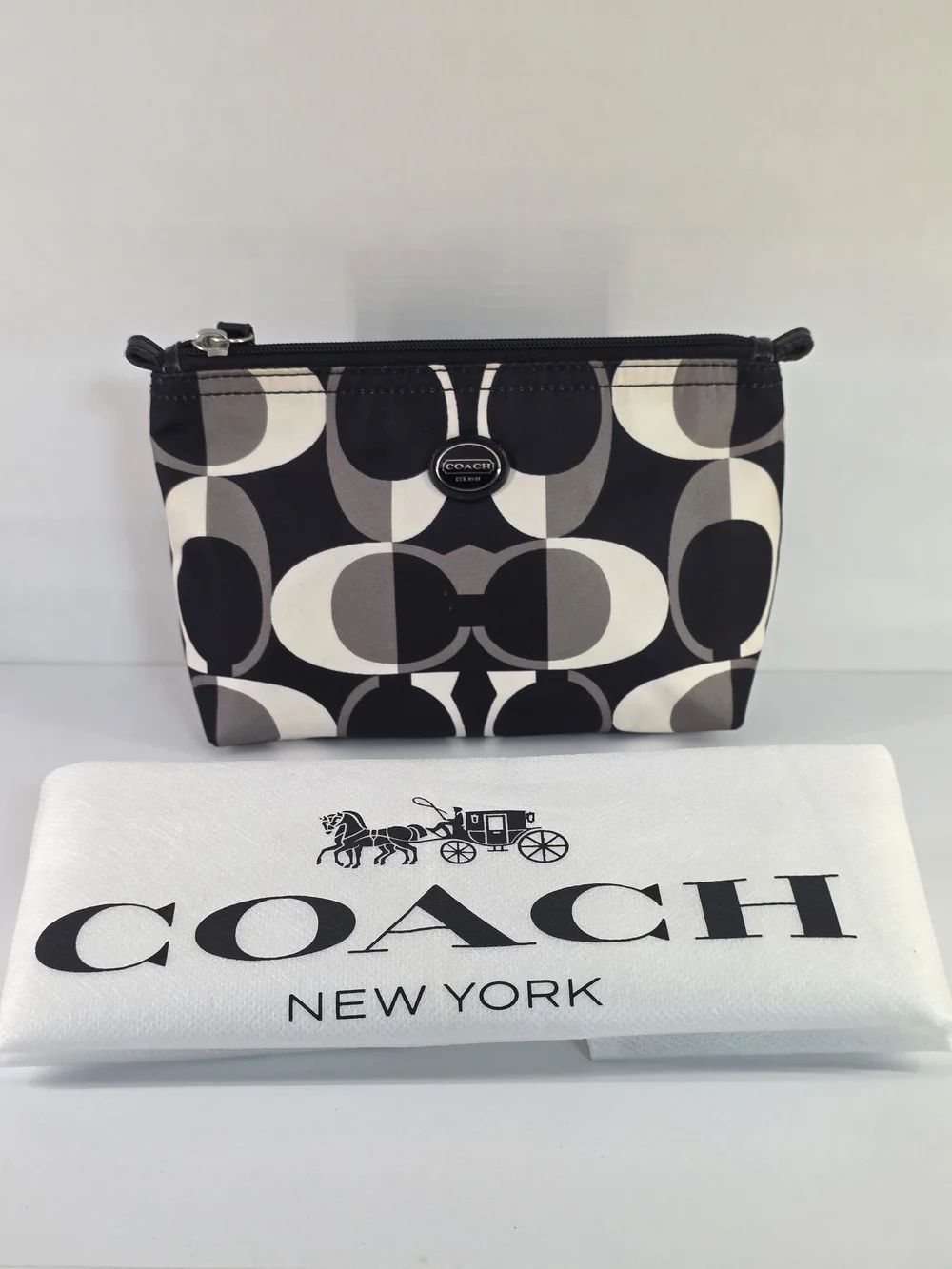 COACH Black & Gray Signature Cosmetic Pouch